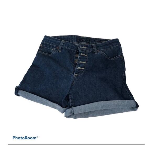 Jessica Simpson High Waist Vintage Denim Shorts Dark Wash Button Fly Size 27 - Picture 2 of 12